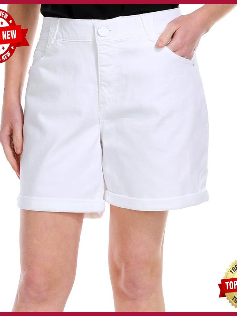 Cuffed Denim Shorts With Tummy Control Elastic Waistband